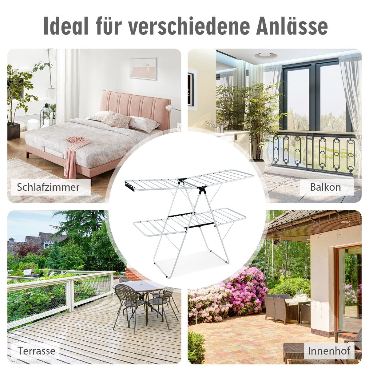 0783501365341 - Costway 2-stufiger Wäscheständer klappbarer Wäschetrockner mit höhenverstellbaren Flügeln 154 x 555 x 112 cm weiß 0783501365341 - Costway 2-stufiger Wäscheständer klappbarer Wäschetrockner mit höhenverstellbaren Flügeln 154 x 555 x 112 cm weiß