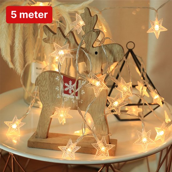 8720387501762 - - LED-Lichtergirlande - 50 Sterne - 5 Meter - Weihnachtsbeleuchtung für Innen und Außen - Weihnachtsdekoration - Lichtergirlande - Warm White