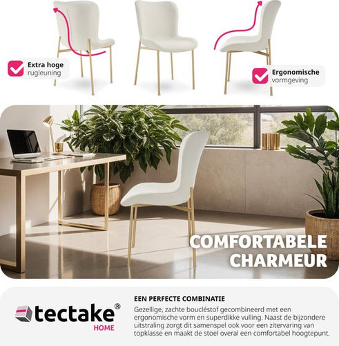 tectake® - Polsterstuhl - Bouclé-Schalensitz für die Küche - Sessel für den Frisiertisch - Eleganter Ess- oder Wohnzimmersessel - weiß/gold - Div. Farben - 19d2f6e8ea61e770c09282ae2bfbbab82cf699af_Enriched_product_image