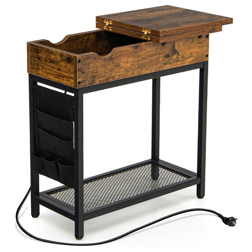 Coast Beistelltisch mit Ladestation und Innenfach - 60 x 30 x 58,5 cm - Rustikales Braun + Schwarz - 1ede326911f20bba18ab99fb6e60f6286605e04e_jv10425de_cf_la_table_d_extr_mit_polyvalente_avec_multiprise_int_gr_e__11_22__6__1