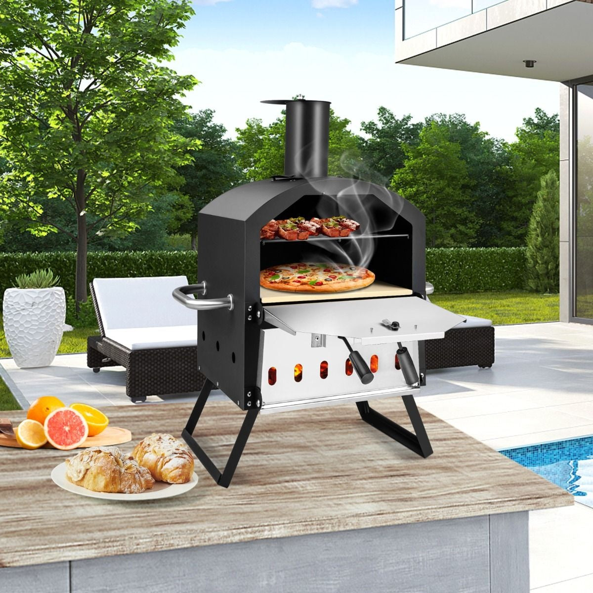 Coast 2-Schicht-Pizzaofen für den Außenbereich - Inklusive Pizzaschaufel - Abnehmbare mittlere Ablage - Tragbar - 54 x 31 x 72 cm - Schwarz - 31f87f94d0ae1298d7c93401f4c896a52aca03e7_image_3