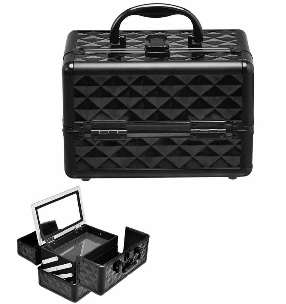 0796914902225 - Aufklappbarer Schminkkoffer mit Spiegel - Aluminium - 15 x 23 x 18 cm - Schwarz 0796914902225 - Aufklappbarer Schminkkoffer mit Spiegel - Aluminium - 15 x 23 x 18 cm - Schwarz