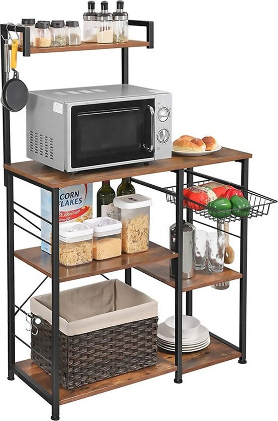 8720938245251 - Küchenschrank - Küchenregal Upright - Mikrowellenschrank - Organizer - Metall - Holz - 90 x 40 x 132 cm - Braun 8720938245251 - Küchenschrank - Küchenregal Upright - Mikrowellenschrank - Organizer - Metall - Holz - 90 x 40 x 132 cm - Braun