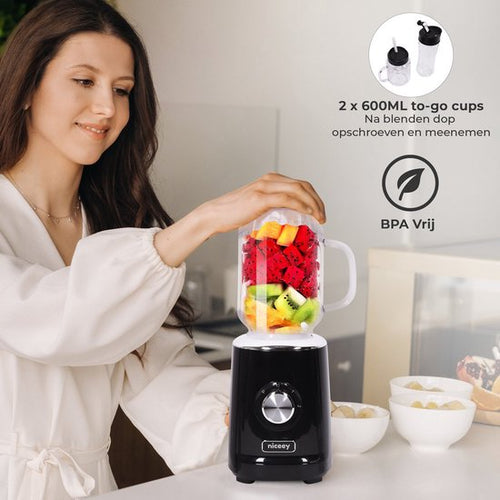 Niceey Mini Blender - Smoothie Maker - Mixer Smoothie - Entsafter - 500W - mit 2 To-Go Bechern - Schwarz - 3b171d55e0754c1c71299dca33c881d0e7382ec2_Enriched_product_image_8996943c-294a-47b5-9626-e8114b51e6b6