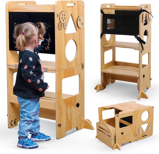 Olvy Kids - 3-in-1 Lernturm - Küchenhilfe - Lernturm - Montessori Lernturm - faltbar - Kindertreppe - Küchenturm - faltbar - 48ae7d1d4c30eb0fd784d17d75861e34580943e9_Enriched_product_image