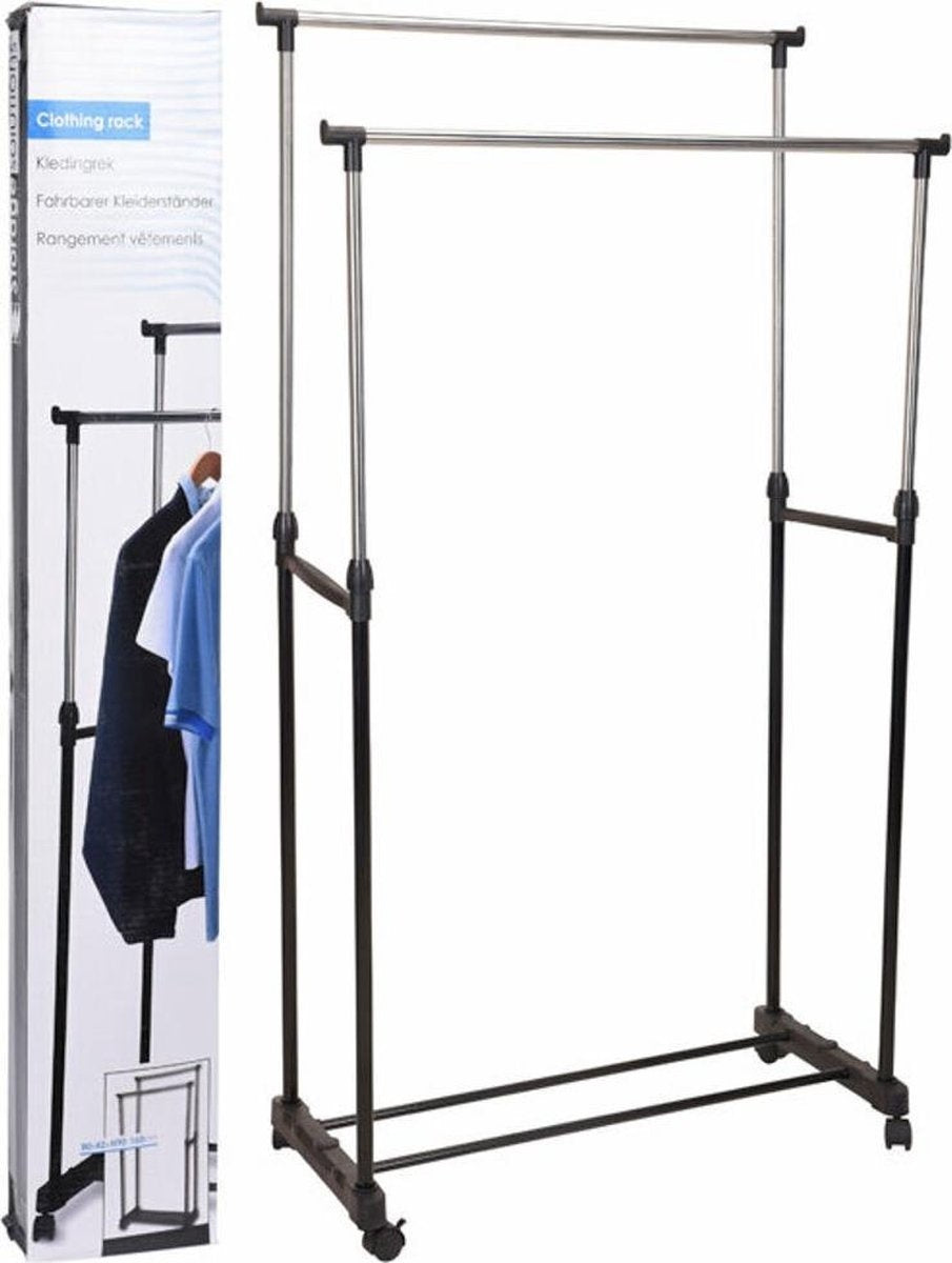 8719987537981 - Storage solutions Premium Doppel-Kleiderständer - Mobil - Höhenverstellbar - Edelstahl 8719987537981 - Storage solutions Premium Doppel-Kleiderständer - Mobil - Höhenverstellbar - Edelstahl