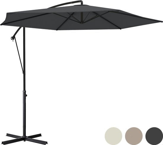 LifeGoods Schwebender Sonnenschirm - bis zu 8 Personen - Ã˜300cm - Wasserdicht - mit Abdeckung und Kreuzfuß - Garten oder Strand - Dunkelgrau - 4b7c4213-c513-47d3-9da6-9700b7ef3a7c