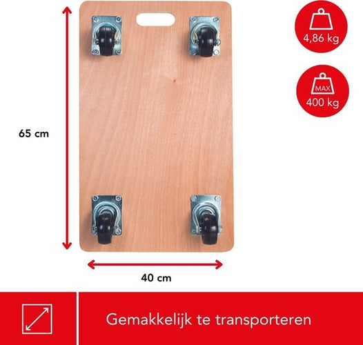 Toolland Möbelroller, mit Anti-Rutsch-Beschichtung, 4 Polster, eingebauter Griff, 4 Gummi-Lenkrollen, Sperrholz, Belastbarkeit bis 400 kg, gute Manövrierfähigkeit, 10,5 x 65 x 40 cm - 4c189683cecdb24b480fa23ff2c803d431181146_Enriched_product_image