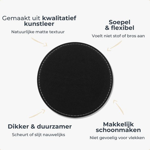 Castagnola Kunstleder-Untersetzer - Untersetzer für Gläser - Design-Untersetzer mit Halterung - Leder-Untersetzer-Set - Leder - Set mit 16 Stück - Schwarz mit Naht - 5e604ec715b380ef2cabfadd8e770e0d8d1439f2_Enriched_product_image_ceab059a-c38b-4556-b8a4-b79110e33f7e