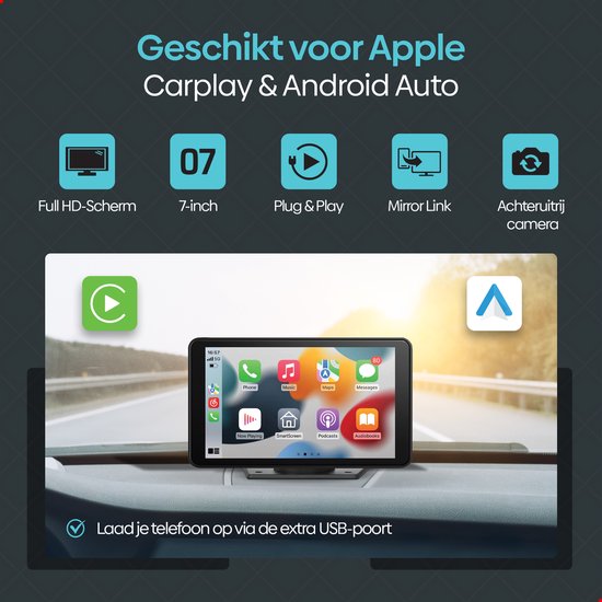 8721008788173 - Carplay Bildschirm - Geeignet für Apple & Android - Inkl Rückfahrkamera - Auto-Navigationssystem - Drahtlos - Touchscreen - Universal - Multimedia Autoradio - 7 Zoll 8721008788173 - Carplay Bildschirm - Geeignet für Apple & Android - Inkl Rückfahrkamera - Auto-Navigationssystem - Drahtlos - Touchscreen - Universal - Multimedia Autoradio - 7 Zoll