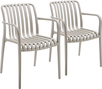 tectake® 2er Set Gartenstühle Alcudia - Taupe - Kunststoffstühle mit Armlehne - Gartenset für rund um den Gartentisch oder beim Camping Stapelbar - Stühle für Garten, Terrasse oder Balkon - Wetterfest und UV-beständig - Belastbarkeit 120kg pro Gartenstuhl - 63aea7b546ad6a9b8573551fef669a03e5d20e64_Enriched_product_image