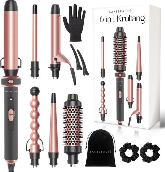 Sansbeauté® 6 in 1 Lockenstab mit Klemme - Keramischer Lockenstab - 13mm bis 38mm - Föhnbürste für kurzes Haar - Wärmebürste - Lockenwickler - Thermobürste - Haarstyler - Lockenbürste 5 in 1 - 69bc93d0710c1aadce310dbf5161808d7d061351_Enriched_product_image_47b0e62d-1607-4923-8f0d-91eb131d9e20