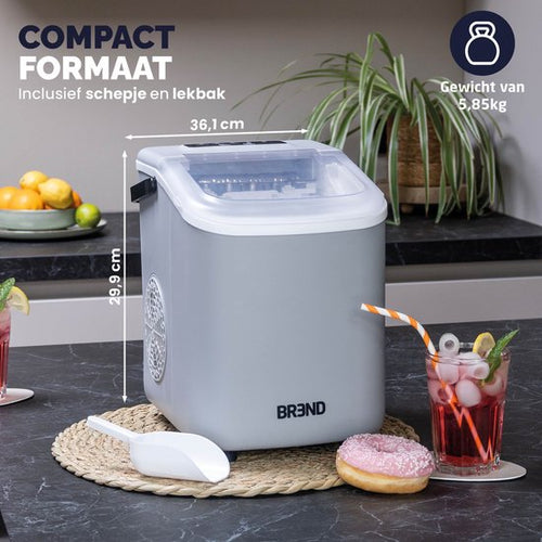 BREND BR-2213 Eiswürfelbereiter mit Schaufel und Tropfschale - Große L oder kleine S Eiswürfel - Tragbarer Eiswürfelbereiter - 10 kg in 24 Stunden - Grau - 7280b9423c0416a73a3b04da1eeb9dc5b2aad079_Enriched_product_image_f89ca7c3-74e9-4302-bc04-bf9180f19aa3
