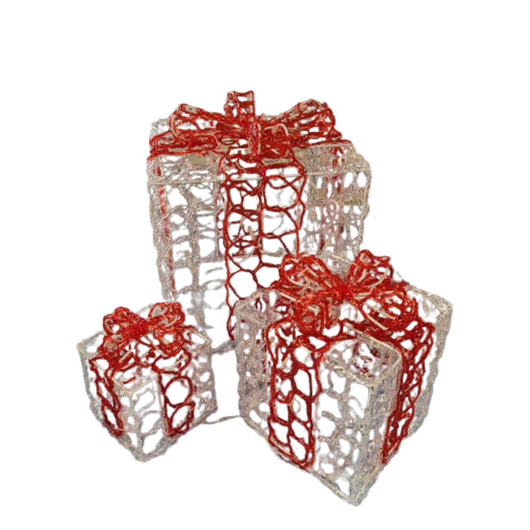 5420046531019 - 3er-Set Leuchtgeschenke - 1 groß 1 mittel 1 klein - Acryl - 60 Glühbirnen - weiße LED 5420046531019 - 3er-Set Leuchtgeschenke - 1 groß 1 mittel 1 klein - Acryl - 60 Glühbirnen - weiße LED