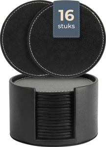 Castagnola Kunstleder-Untersetzer - Untersetzer für Gläser - Design-Untersetzer mit Halterung - Leder-Untersetzer-Set - Leder - Set mit 16 Stück - Schwarz mit Naht - 73a4ad2c98e5b074a2e52cf698ccba8e3bbd1a15_Enriched_product_image_496af94f-1ec7-4c85-8e5a-5606e1d6d216