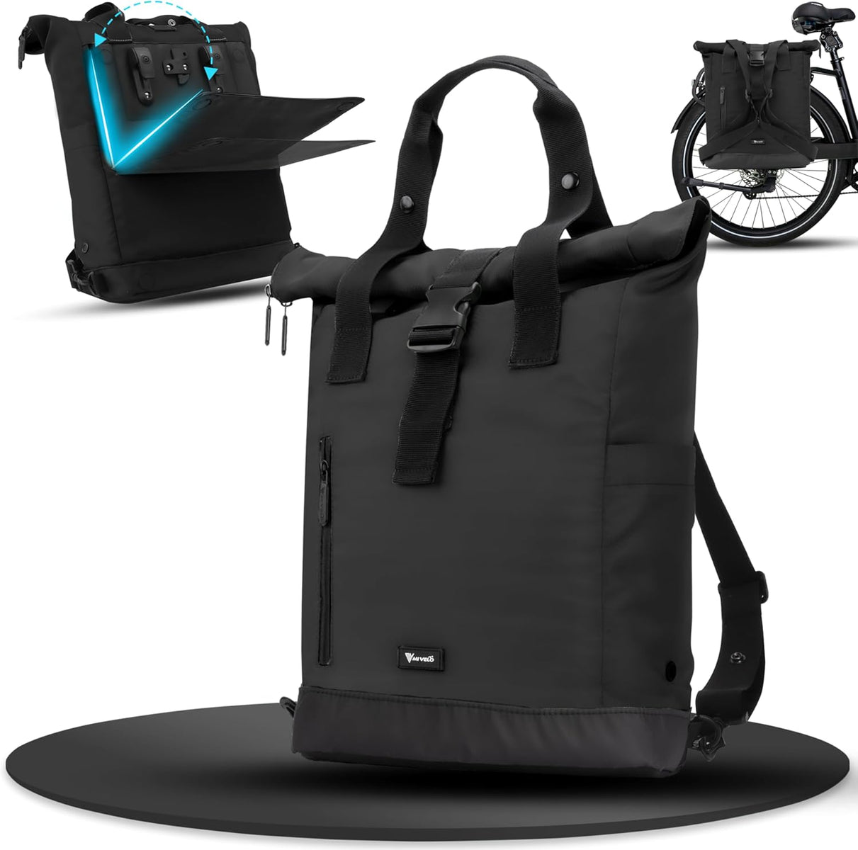 MIVELO MAYA - Fahrradrucksack mit faltbarem Rucksack - Schwarz - 50 x 28 x 14 cm - 741f782616a24d616273f20b6b6dc505c1005ab9_71Zog7YBVdL._AC_SL1500__1