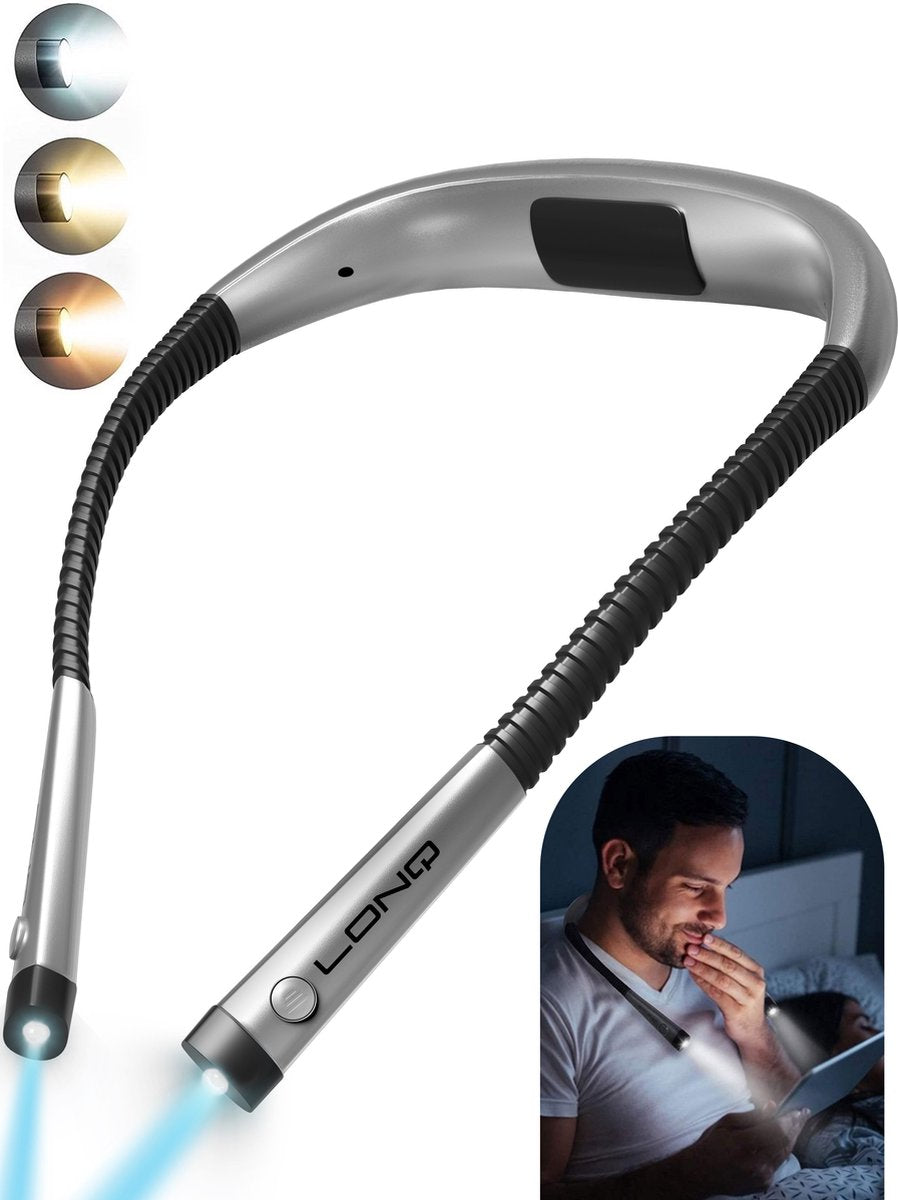 8720589774070 - LONQ - Kabelloses Leselicht für Bücher - Leselicht - Nackenlicht - Bettlicht - 9 Lichtmodi - USB wiederaufladbar - gelbes Licht 8720589774070 - LONQ - Kabelloses Leselicht für Bücher - Leselicht - Nackenlicht - Bettlicht - 9 Lichtmodi - USB wiederaufladbar - gelbes Licht