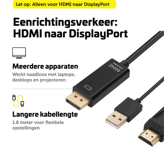 Garpex® HDMI zu DisplayPort Kabel - 4K Ultra HD 60Hz - 1,8 Meter - 804b1854287bff3d5684dd5cee0803d13833b653_Enriched_product_image