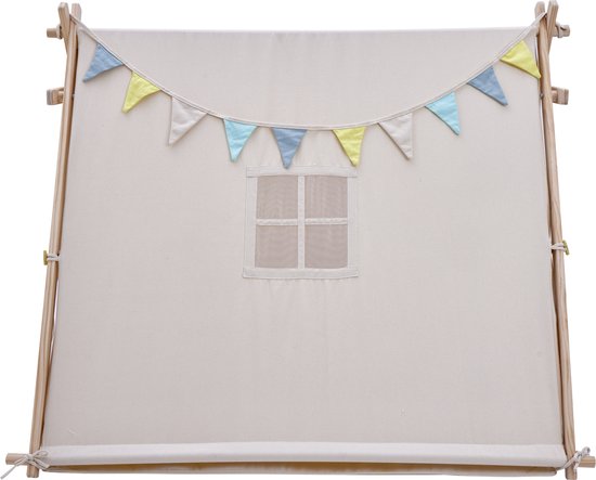 Sunny Sienna Spielzelt mit Flaggen und Bodenmatte Creme - Wigwam Tipi-Zelt für Kinder mit Pendel & Aufbewahrungstasche - FSC Holzstangen - 120x100x105cm - 813202d7dedbeb77700b7e76022faacbc3a9d36b_Enriched_product_image_50dce855-33a5-42fe-a016-9839f91eee85