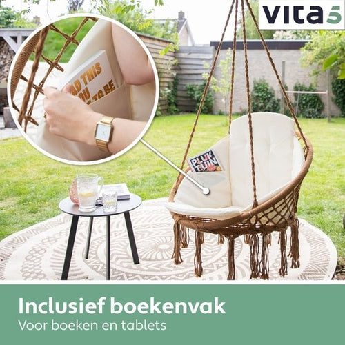 Vita5 Makramee-Hängesessel - für drinnen und draußen - ohne Ständer - inkl. Kissen, Buchbox und Schutzhülle - bis zu 150kg - Braun/Beige - 838b1011-d2d5-4adf-b6af-88aef0e9855a
