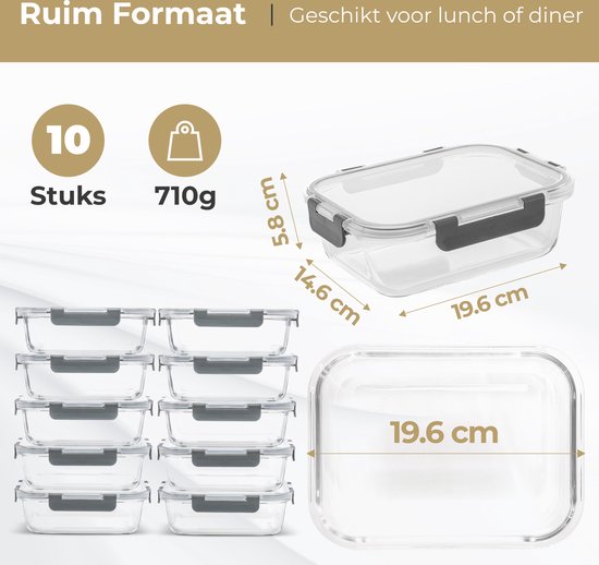 8720938082184 - Meal Prep Trays - Frischhalteschalen - Gefrierschalen - Luftdicht - 10 Stück - 1L - BPA frei - Glas 8720938082184 - Meal Prep Trays - Frischhalteschalen - Gefrierschalen - Luftdicht - 10 Stück - 1L - BPA frei - Glas