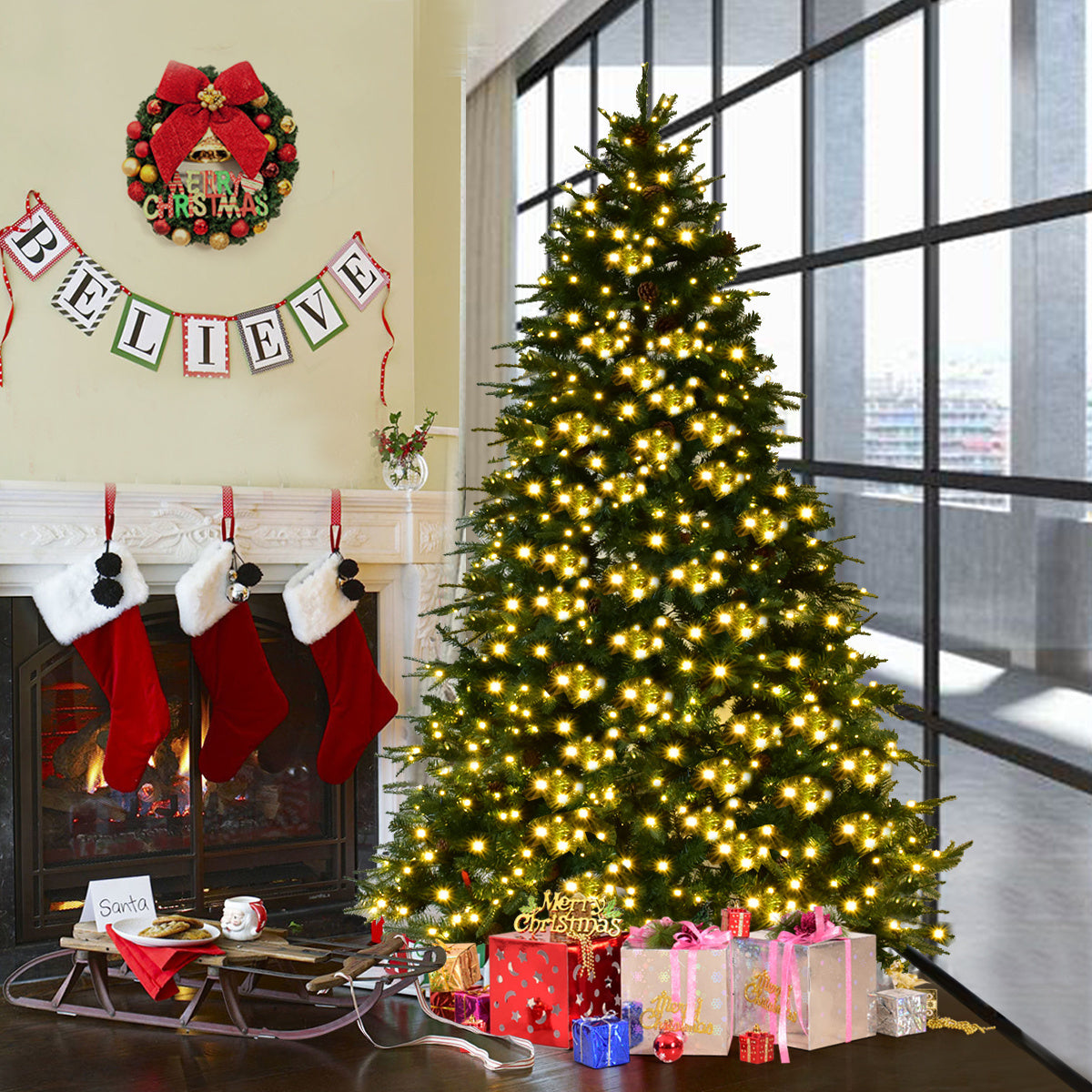 6952938355926 - Künstlicher Tannenbaum mit LED-Lichterketten Weihnachtsbaum 210 225 240 cm Grün-225 cm 6952938355926 - Künstlicher Tannenbaum mit LED-Lichterketten Weihnachtsbaum 210 225 240 cm Grün-225 cm