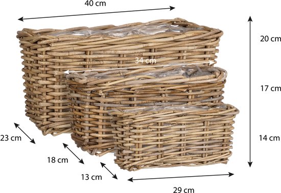 Mica Decorations Marcia Pflanzkorb für draußen - 3er-Set - L40 x B23 x H20 cm - Rattan - Grau - 8af42405c9d84f193bd30b3da122160963f58068_Enriched_product_image