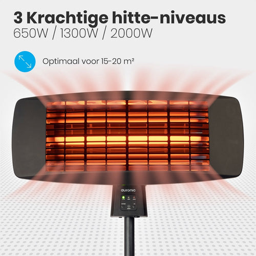 Auronic Terrassenheizer - 2000W - Hängeleuchte und Standfuß - Inkl. Fernbedienung - 3 Stufen - Schwarz - 965dcae0-aad7-45e8-a24a-26ebc8a3b8d9