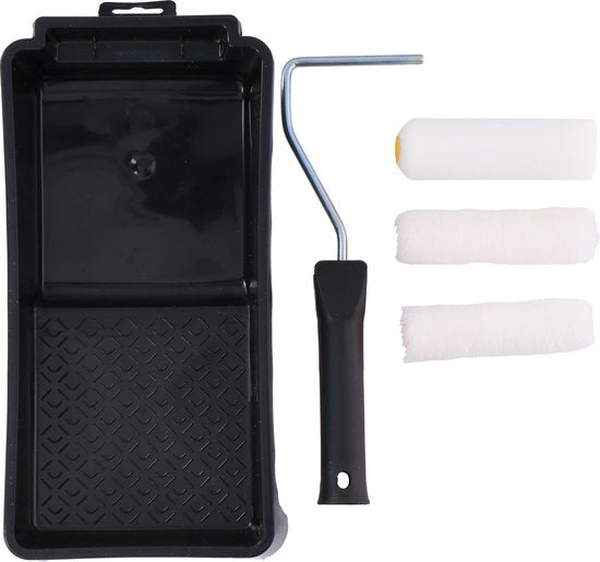 Kinzo Malerset - 5-tlg.: 3 Farbroller (2x Fellroller, 1x Schaumstoffroller), 1 Farbwanne, 1 Halterung - 9b83fb39be533ab4e9d12930636017e8786d2bba_Enriched_product_image