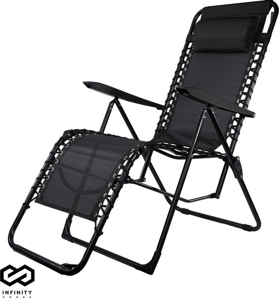 Infinity Goods Faltbarer Gartenstuhl - Liegestuhl - Faltbar - Verstellbar - Ergonomisches Kopfkissen - Metall - Textil - Schwarz - a42e5176dd9c2fa1a08f1446c42839985cde5f75_Enriched_product_image_5e0ec1f8-6ac3-4485-8d1b-9f53b6297be0