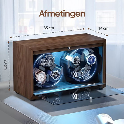 Olvy Time - Uhrenbeweger Holz - 6 Uhren - Uhrenbeweger - Uhrenbeweger - Mit LED-Beleuchtung - a495ae57d883f0e023b944a9a6903f68d7b94db6_Enriched_product_image