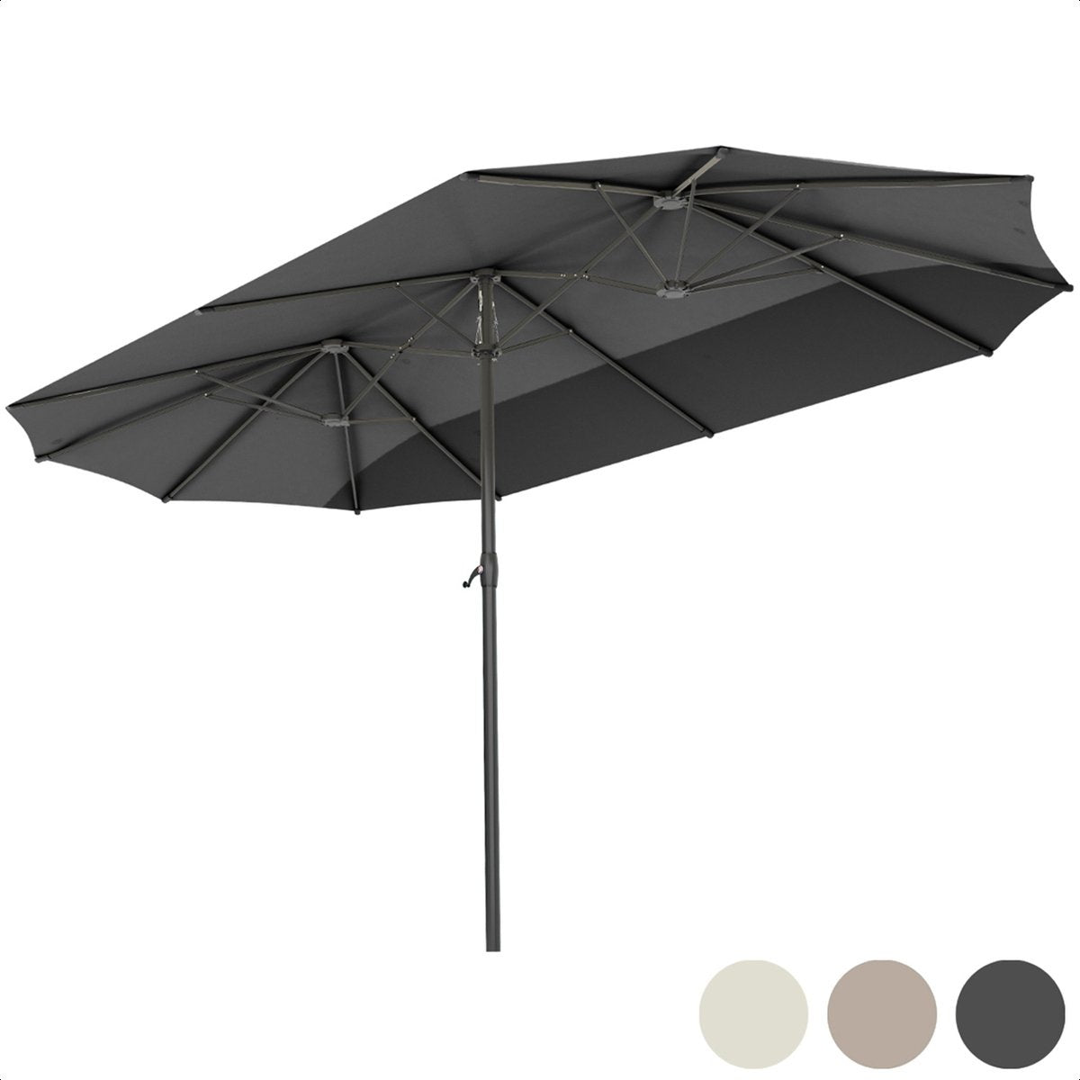 LifeGoods Doppelter Sonnenschirm - 270x460cm - bis zu 15 Personen - Wasserdicht - mit Bezug - Dunkelgrau - a7c84e42-c472-421e-a155-cadedbdc4f7a_b26d97e6-32dc-4144-a795-531fb69009bf