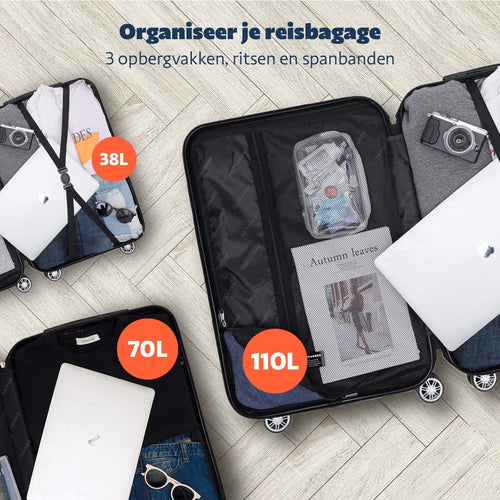 TRVLMORE - Kofferset - 3 Stück - 38L (Handgepäck) + 70L + 110L - Dunkelblau - a952d634-e2de-4148-8520-a46e54a63656