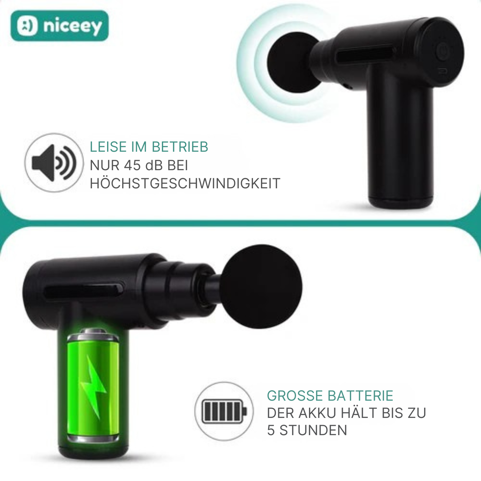 8720872930589 - Niceey Massage Gun Mini - Leistungsstark - Kabellos - 5 Aufsätze - Massagegerät - Massagepistole - Sport- und Entspannungsmassagegerät - Mit Etui - Schwarz 8720872930589 - Niceey Massage Gun Mini - Leistungsstark - Kabellos - 5 Aufsätze - Massagegerät - Massagepistole - Sport- und Entspannungsmassagegerät - Mit Etui - Schwarz