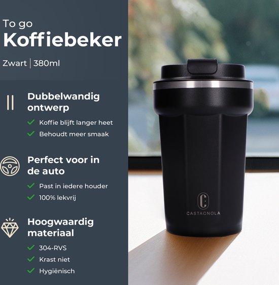 8720865397924 - Thermos Cup - Kaffeebecher To Go - Reisebecher für Kaffee und Tee - Teebecher - 380 ML - Edelstahl - Schwarz - Octagon 8720865397924 - Thermos Cup - Kaffeebecher To Go - Reisebecher für Kaffee und Tee - Teebecher - 380 ML - Edelstahl - Schwarz - Octagon