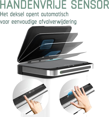 StangVollby Halden Mülleimer mit Sensor - 60 L - Abfallsortierbehälter - Edelstahl - 4 Fächer - Automatischer Luftfilter - 60 Liter (2x18L + 2x12L) - Automatischer Soft-Close-Deckel mit Infrarot-Sensor - Weiß - b565c56c-bb93-418f-a56c-74f934eebd2c