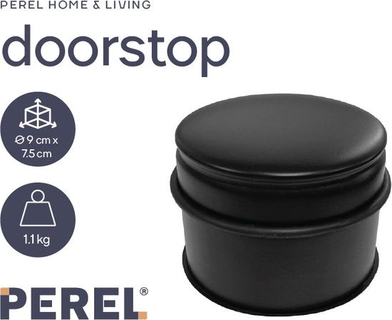 Perel Edelstahl-Türstopper, ohne Bohren, mit rutschfestem Gummifuß, 75 mm hoch und 90 mm Durchmesser, für einen dezenten, aber effektiven Halt, ideal für jeden Innenraum, schwarz, 1 kg