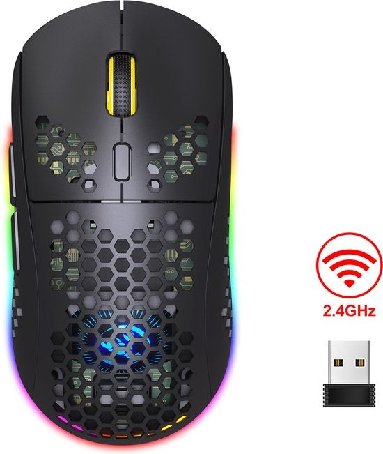 8720828512265 - HXSJ T90 24G Wireless Gaming Mouse - Bluetooth - Computermäuse - Ultraleicht - RGB-Beleuchtung - Schwarz 8720828512265 - HXSJ T90 24G Wireless Gaming Mouse - Bluetooth - Computermäuse - Ultraleicht - RGB-Beleuchtung - Schwarz