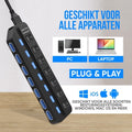 Strex - USB 3.0 Hub - Mehrfachstecker - 7 Anschlüsse - 10m - An/Aus Schalter - Schwarz - bdd82ace-4fe7-4e55-a143-f7e4f857cd45