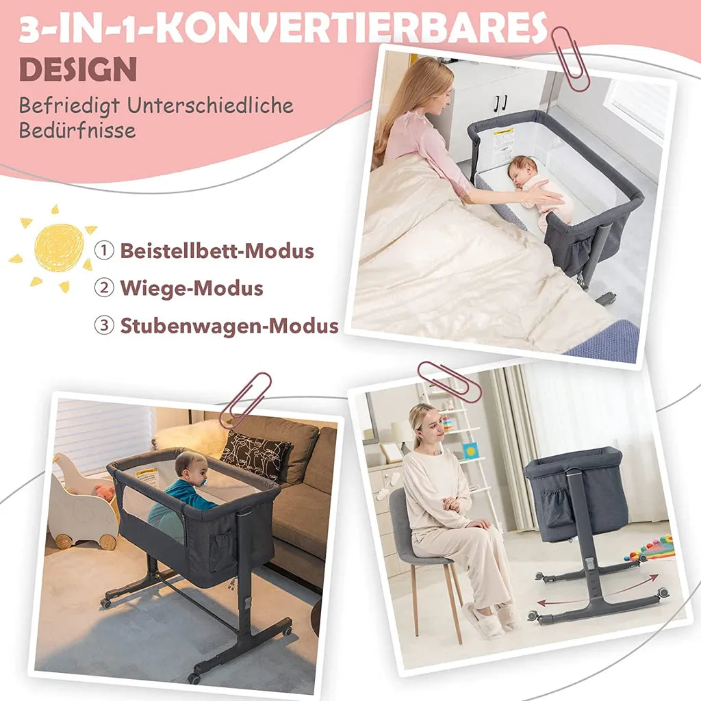 0783501229414 - 3-in-1 Babywiege mit 5 Ständern Höhenverstellbar 10° Neigung Tragbare Wiege für Baby & Kind Beige Grau Hellgrau 0783501229414 - 3-in-1 Babywiege mit 5 Ständern Höhenverstellbar 10° Neigung Tragbare Wiege für Baby & Kind Beige Grau Hellgrau