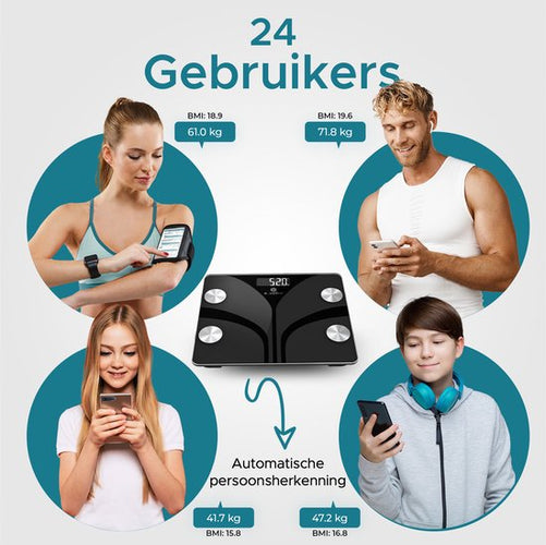 e.volve Waage Personenwaage Digital - 20x - Schwarz - Intelligente Waage mit Körperanalyse - Präzisionswaage - inkl. App - ce5b0b32426737fefbfc8a3a57d11657c72edf0b_Enriched_product_image