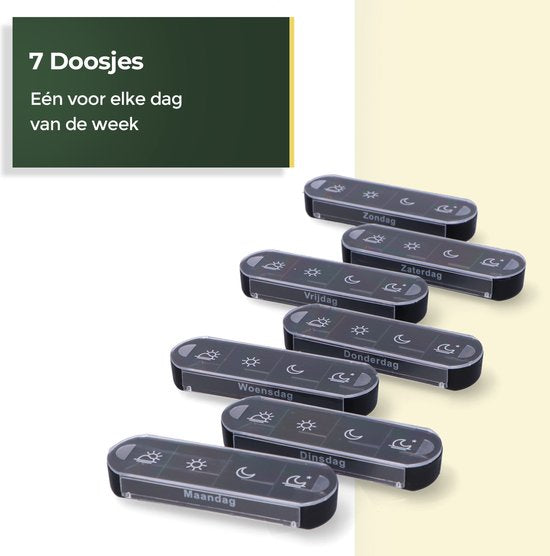 8720865397696 - Pillendose 7 Tage - Herausnehmbare Pillendose - Stapelbare Medikamentenbox mit 28 Fächern - Medikamentenbox mit stabilem Verschluss - 4 Fächer pro Tag - Schwarz 8720865397696 - Pillendose 7 Tage - Herausnehmbare Pillendose - Stapelbare Medikamentenbox mit 28 Fächern - Medikamentenbox mit stabilem Verschluss - 4 Fächer pro Tag - Schwarz