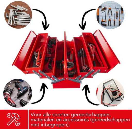 Toolland Werkzeugkoffer, Metall, klappbar, 5 Fächer, rot, 530 x 200 x 200 mm - d5ca158c3d623d95fc944d536f59b515dfe9fab0_Enriched_product_image