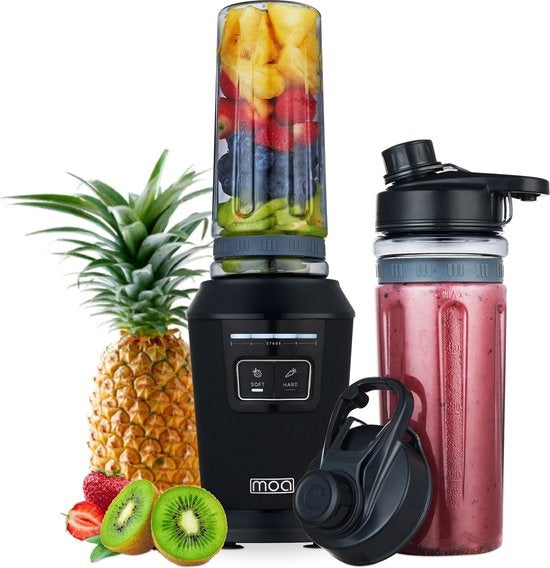 MOA Blender - Blender to Go - Mini-Mixer - 2 600ml Tritan Becher - Smoothie Maker - 800W - Schwarz - MB10B - d6a12509-36c1-478a-814a-c2356f8d3b8d_2c09876e-764d-4dda-8b8a-a86018b0d46e