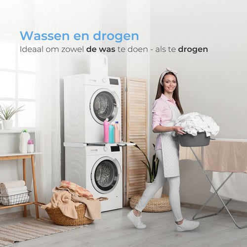 Skoov Abstandshalter für Waschmaschine & Trockner - Stapelset - Mit ausziehbarem Fachboden - Universal - Trockner - Möbel - inkl. Schwingungsdämpfer und Spannband - d72bcab79f3919d3fcdb80ad6cb3db46a3ce41d1_Enriched_product_image