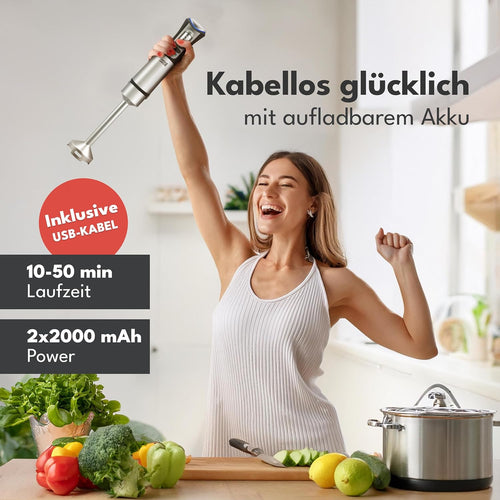 LEBENLANG Kabelloser Akku-Stabmixer - Inklusive 800ml Messbecher - Wiederaufladbar - Edelstahl - 105W - d7c1f8867e6bfbdcbfb696053ca13fc9c536d8aa_81qjacGt7mL._AC_SL1500__1