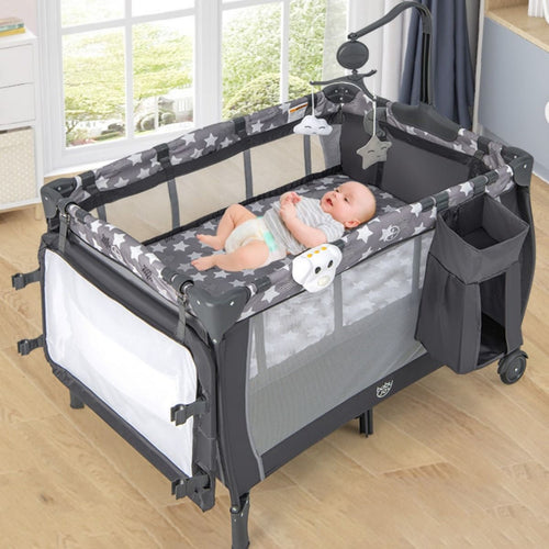 Coast 3-in-1 Babybett - Mit Spieluhr und Tragetasche - 101 x 72 x 74 cm - Grau - dbbbcaf3cfca5ef03b402b6cc238acdadf485c9d_centre_de_cr_che_3_en_1_parc_portable_pour_b_b__berceau_amovible_et_table_langer_pliable_barre