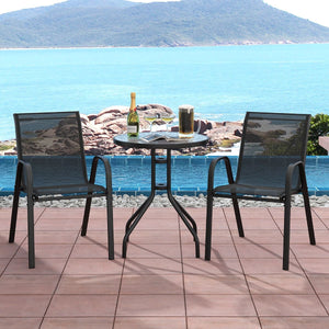 Coast 3-teiliges schwarzes Bistro-Set für draußen - Tisch Ø60x70 cm mit gehärtetem Glas & 2 stapelbare Stühle 56x67x84 cm - ddcf615b03733f3a78030957ad8255644a2b6da9_veranda_en_zwembad_zitgroepen_voor_tuin_en_terras_7.22_np11611dk_4__1