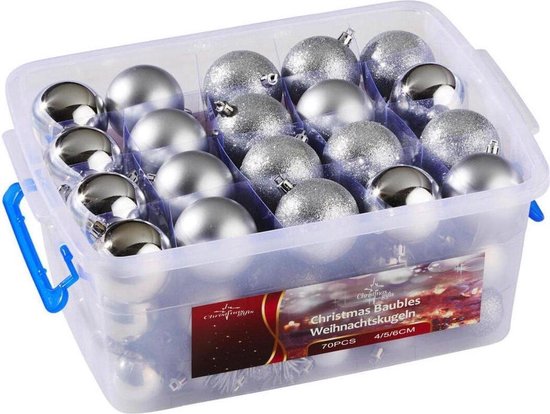 Weihnachtsgeschenke Weihnachtskugeln Set Silber - 70 Stück Plastik Weihnachtskugeln - Inkl. Weihnachtskugeln Aufbewahrungsbox - Ø4/5/6 cm - de50eae6e40f3492dca3a36626047bcdbee2331c_Enriched_product_image