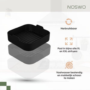 Noswo Airfryer Silikontablett - 4er-Set mit Handschuhen - 20,5x20,5 cm - Alternative zu Backpapier - Zubehör - Korb - Backform - XXL - e0cdc0d9001035905d8fcaf1e2a044da09ee579e_Enriched_product_image